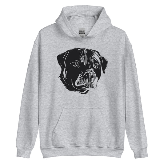 Black Rottweiler face silhouette on unisex sport grey hoodie