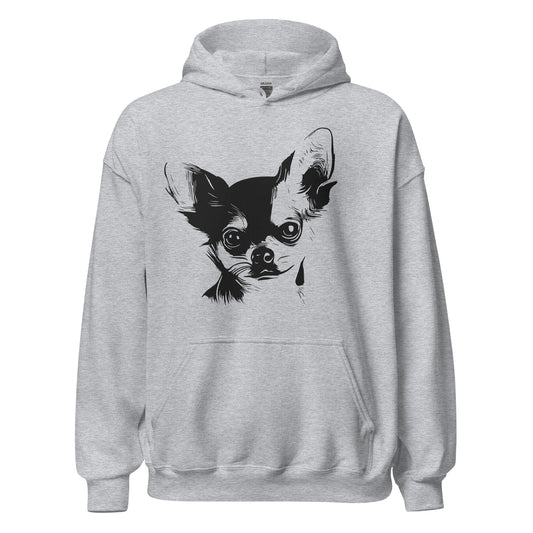 Black Chihuahua face silhouette on unisex sport grey hoodie