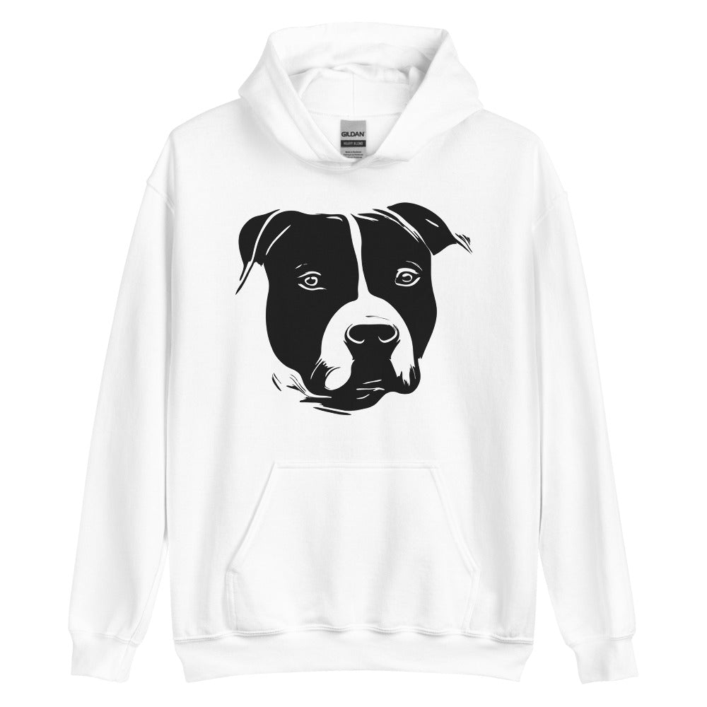 Black American Staffordshire face silhouette on unisex white hoodie