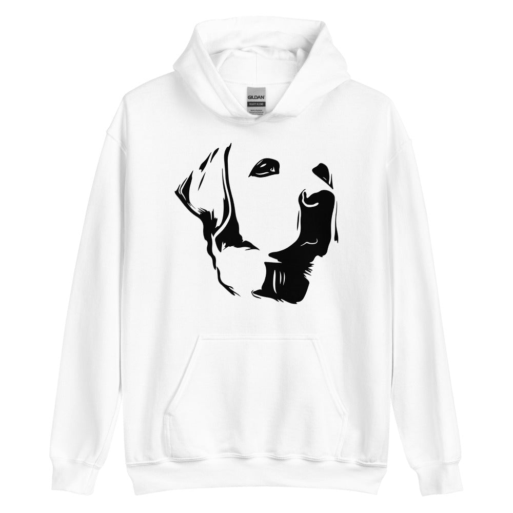 Black Labrador face silhouette on unisex white hoodie