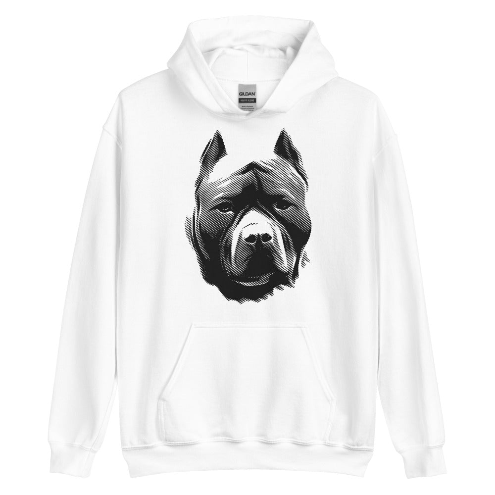 Black Pit Bull face silhouette on unisex white hoodie