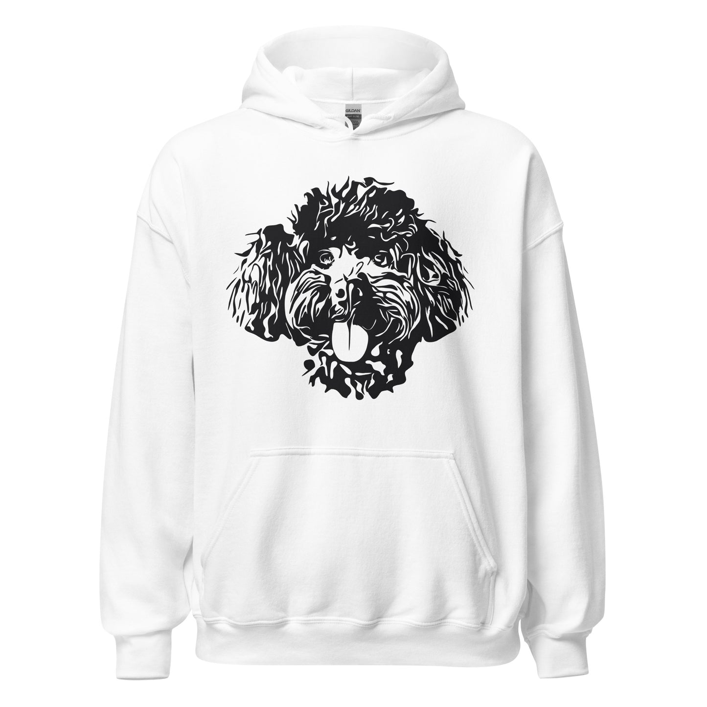 Black Toy Poodle face silhouette on unisex white hoodie