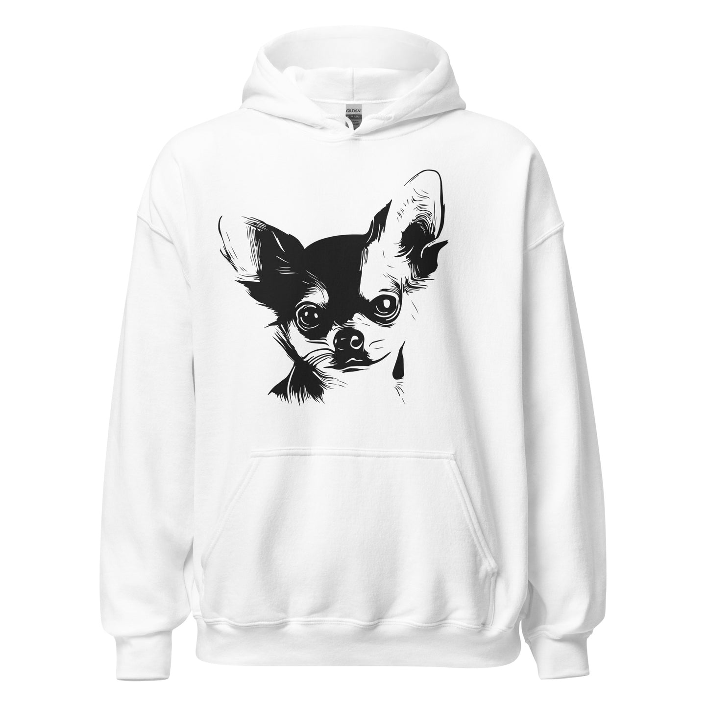 Black Chihuahua face silhouette on unisex white hoodie