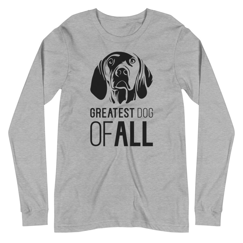 Black Vizsla face silhouette with Greatest Dog of All caption on unisex athletic heather long sleeve t-shirt