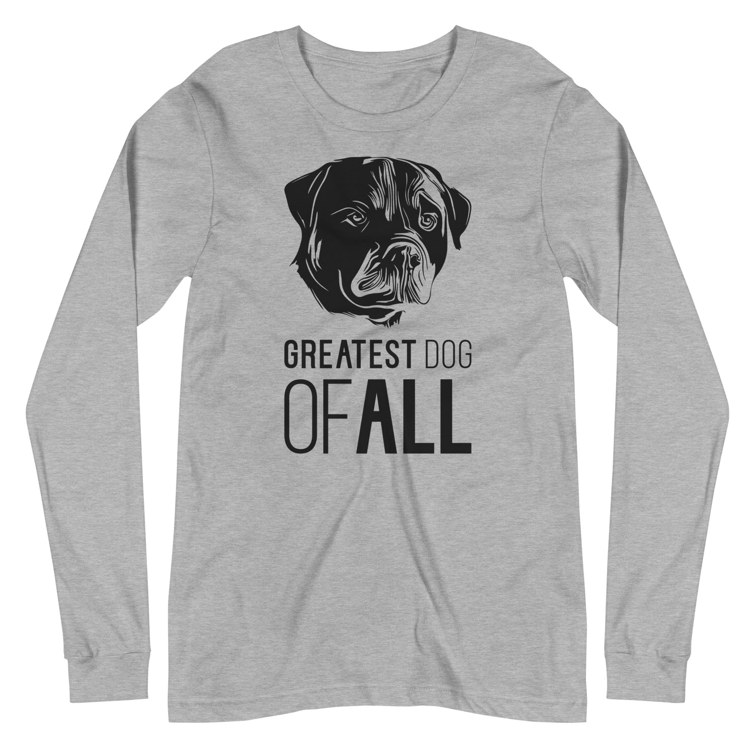 Black Rottweiler face silhouette with Greatest Dog of All caption on unisex athletic heather long sleeve t-shirt