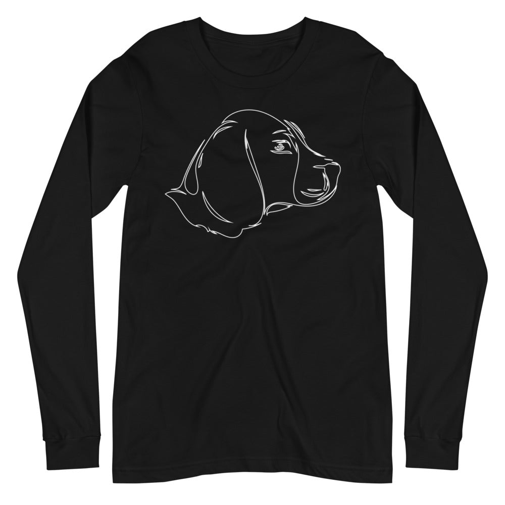 White line Beagle face on unisex black long sleeve t-shirt