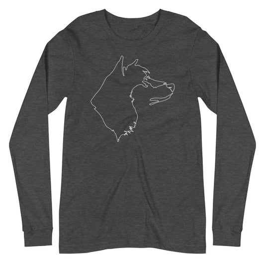 White line Akita face on unisex dark grey heather long sleeve t-shirt