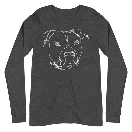 White line American Staffordshire face on unisex dark grey heather long sleeve t-shirt