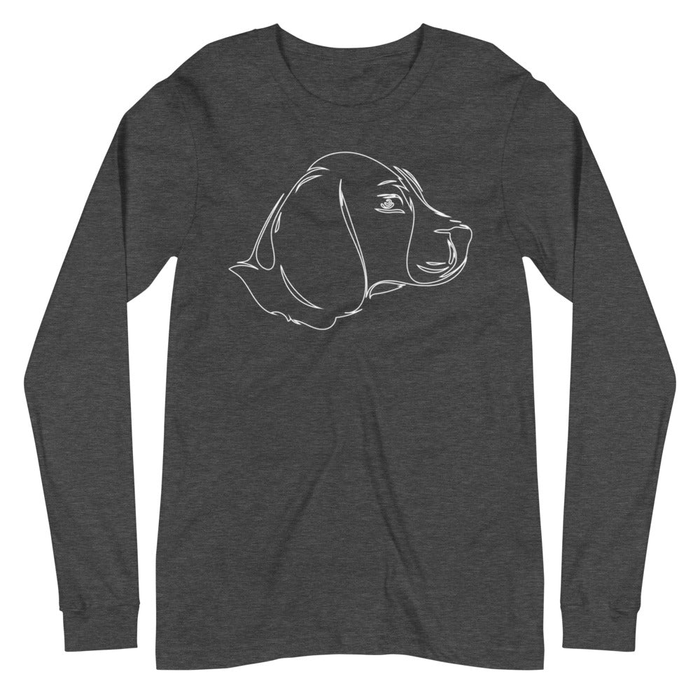 White line Beagle face on unisex dark grey heather long sleeve t-shirt