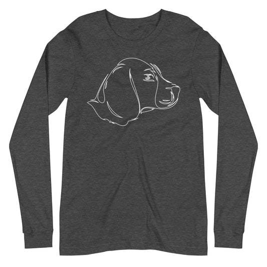 White line Beagle face on unisex dark grey heather long sleeve t-shirt