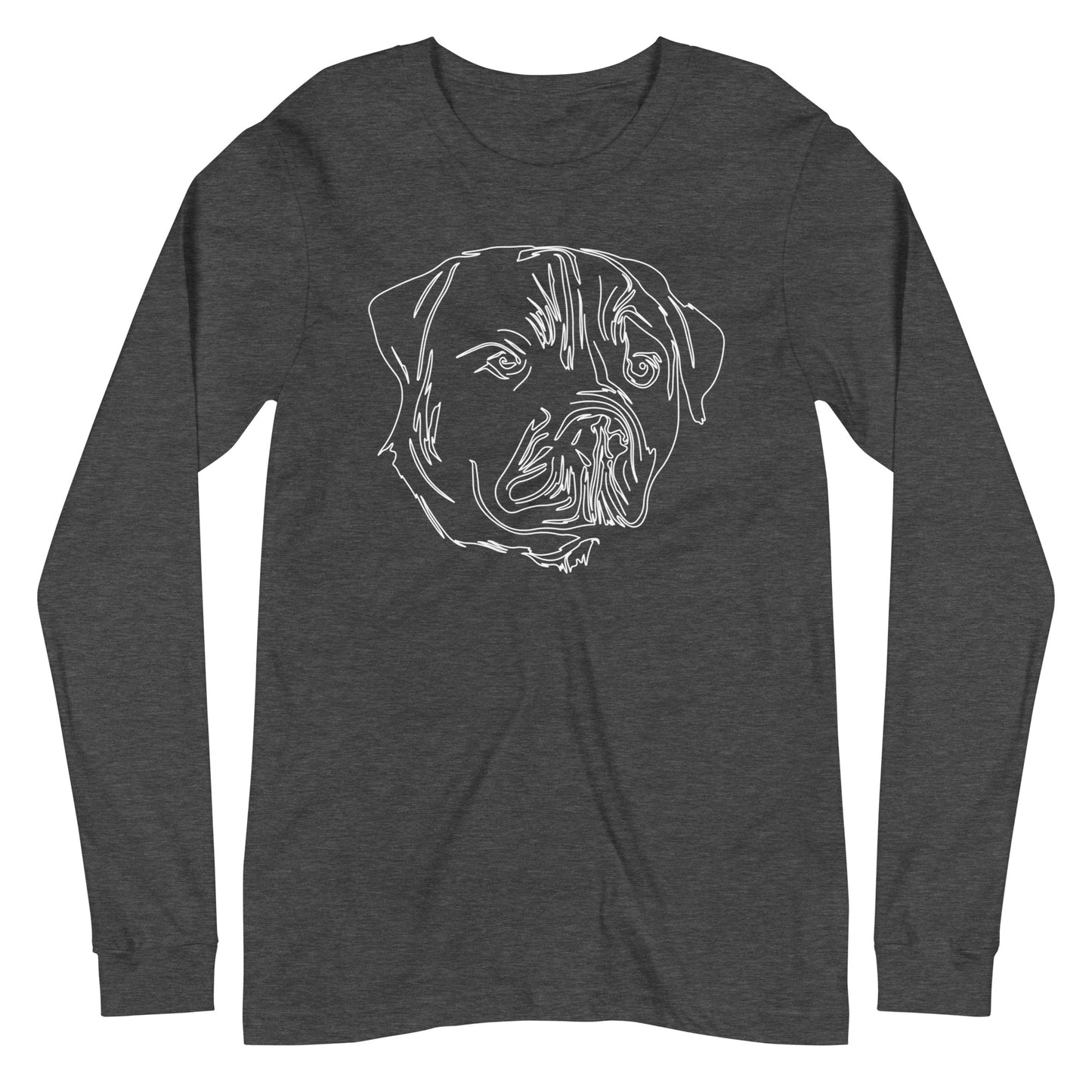 White line Rottweiler face on unisex dark grey heather long sleeve t-shirt