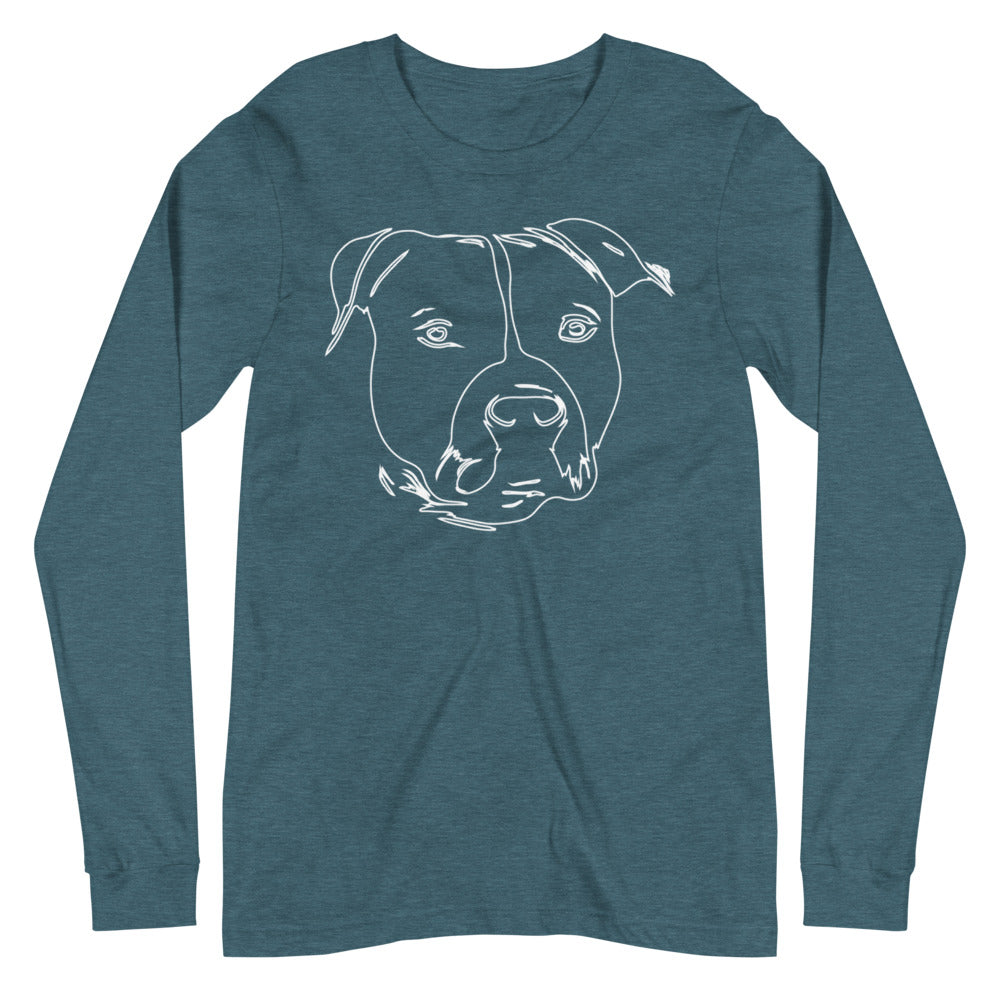 White line American Staffordshire face on unisex heather deep teal long sleeve t-shirt