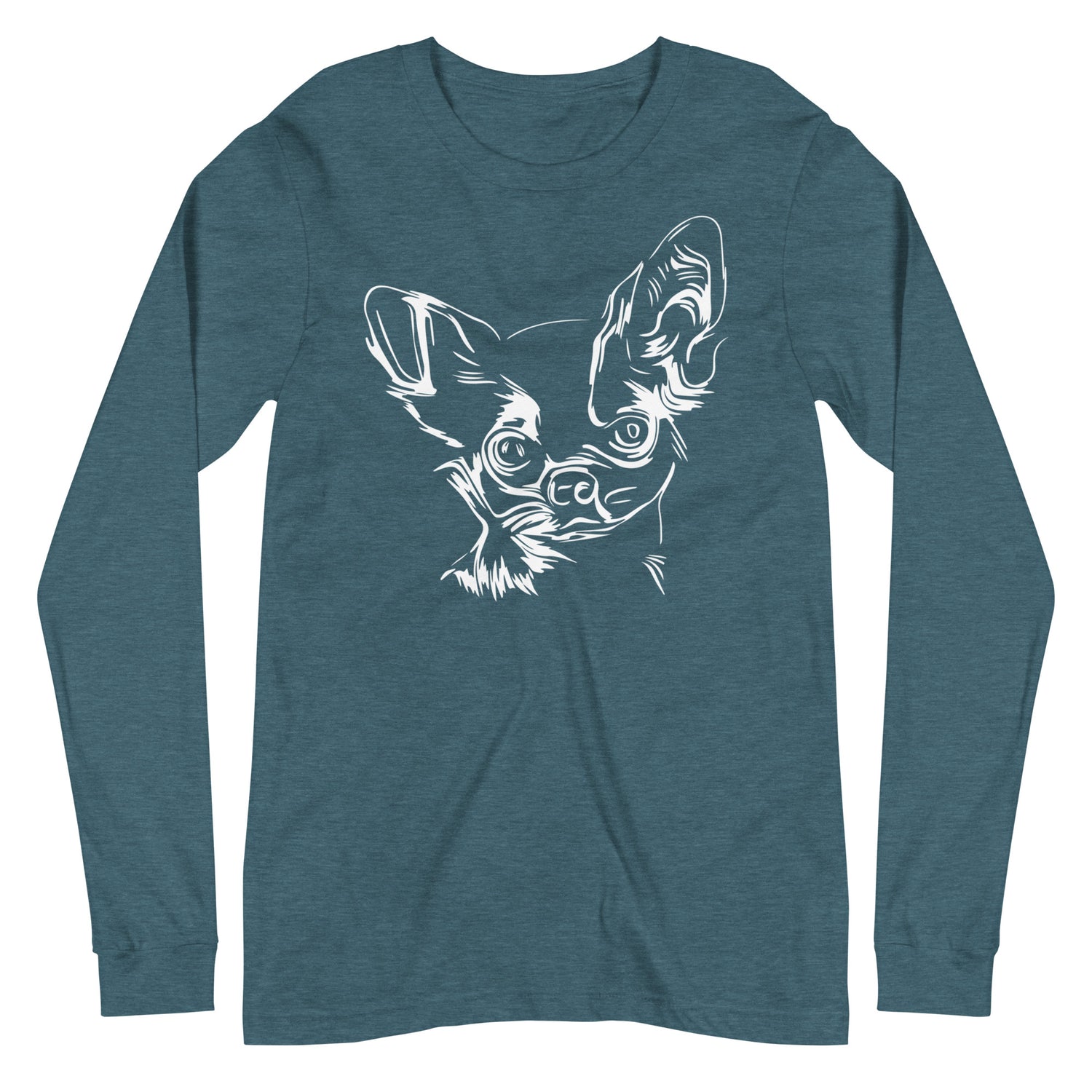 White line Chihuahua face on unisex heather deep teal long sleeve t-shirt