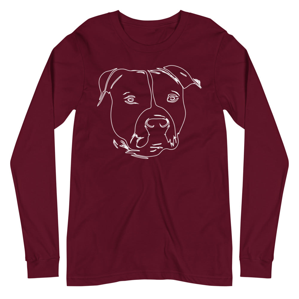 White line American Staffordshire face on unisex maroon long sleeve t-shirt
