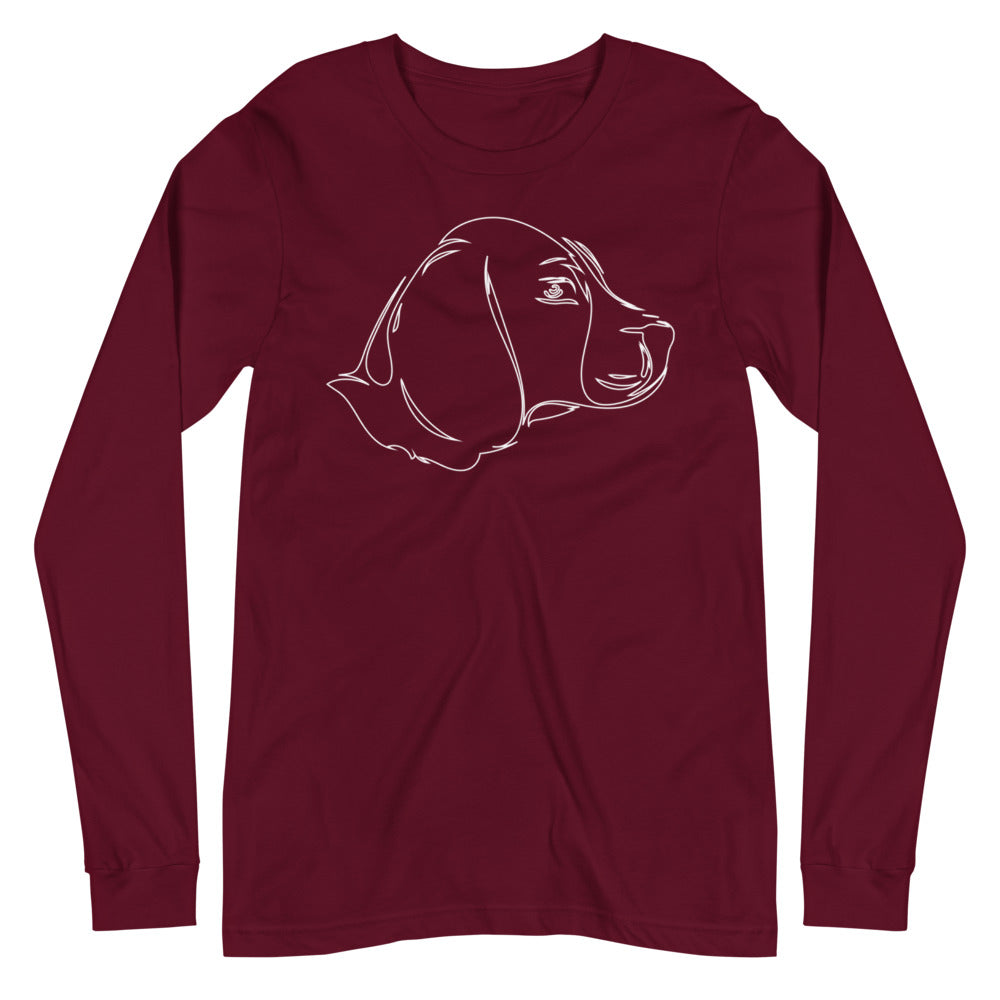 White line Beagle face on unisex maroon long sleeve t-shirt