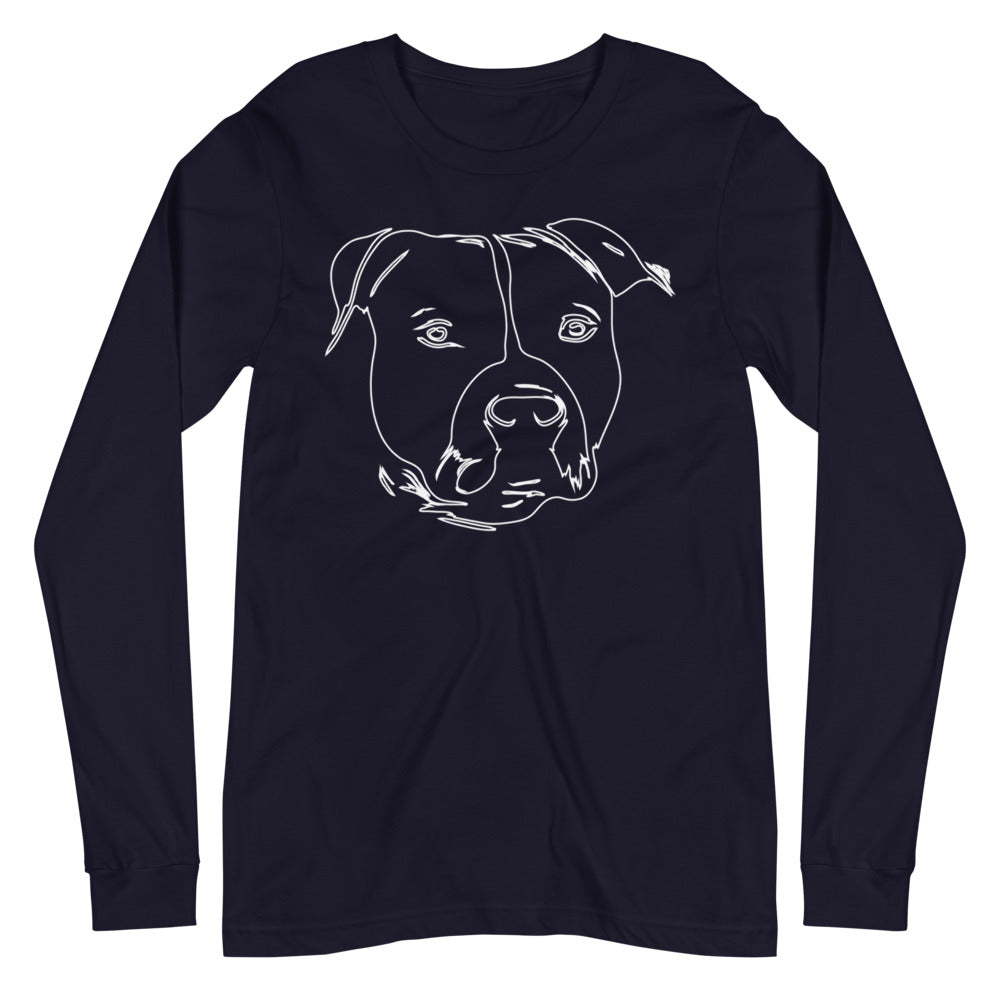 White line American Staffordshire face on unisex navy long sleeve t-shirt