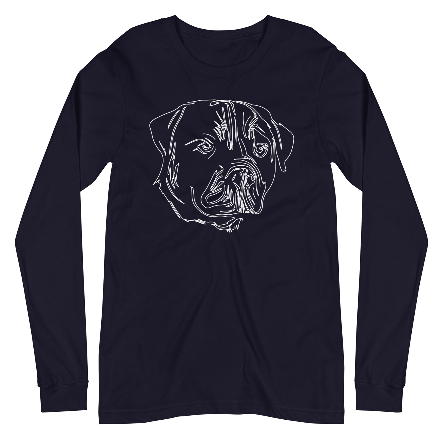 White line Rottweiler face on unisex navy long sleeve t-shirt