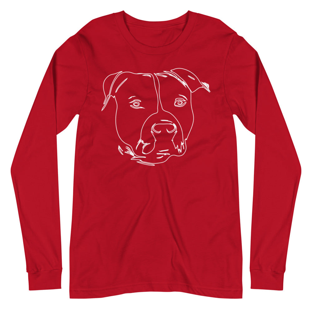 White line American Staffordshire face on unisex red long sleeve t-shirt