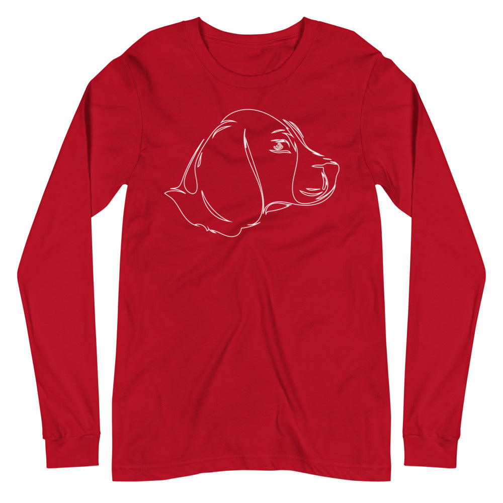 White line Beagle face on unisex red long sleeve t-shirt