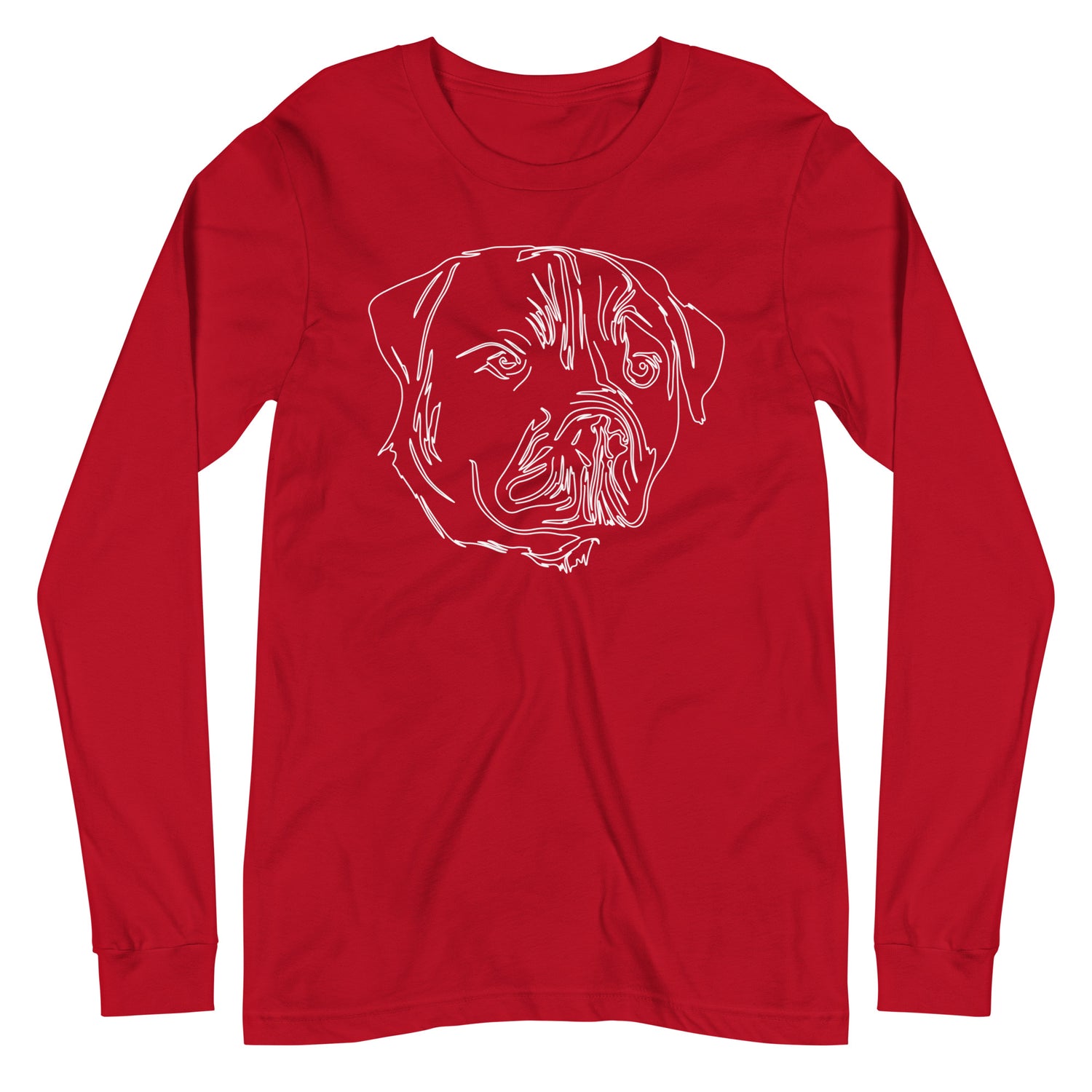 White line Rottweiler face on unisex red long sleeve t-shirt