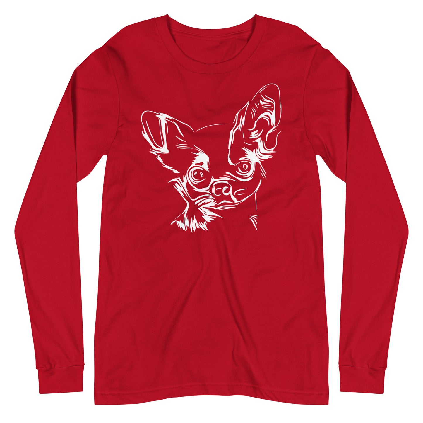 White line Chihuahua face on unisex red long sleeve t-shirt