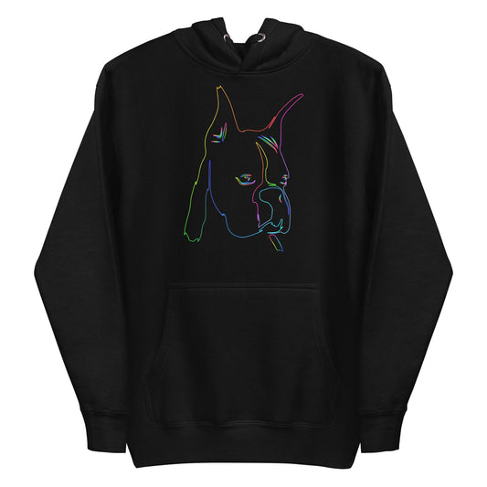 Colored line Boxer face on unisex black hoodie