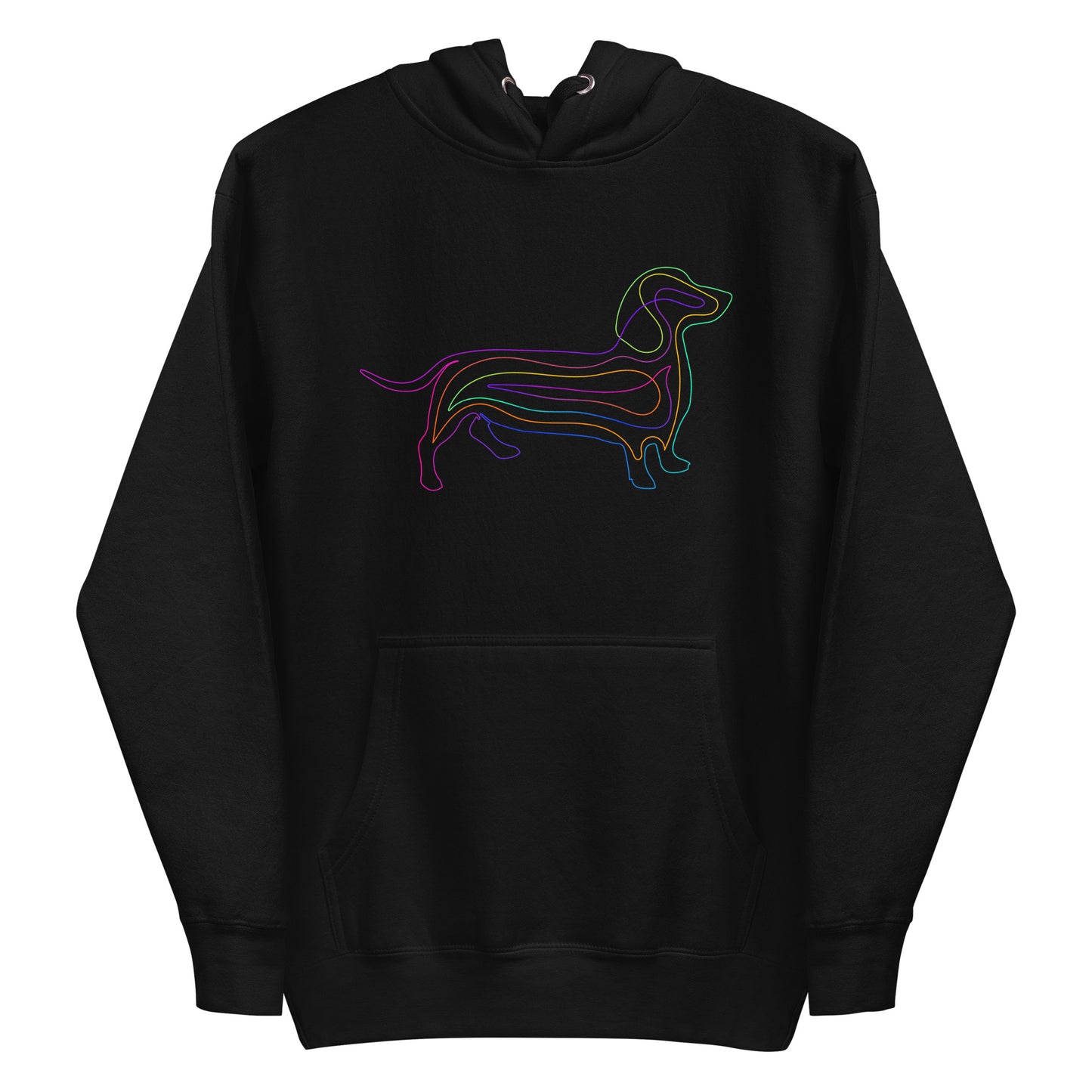 Colored line Dachshund on unisex black hoodie