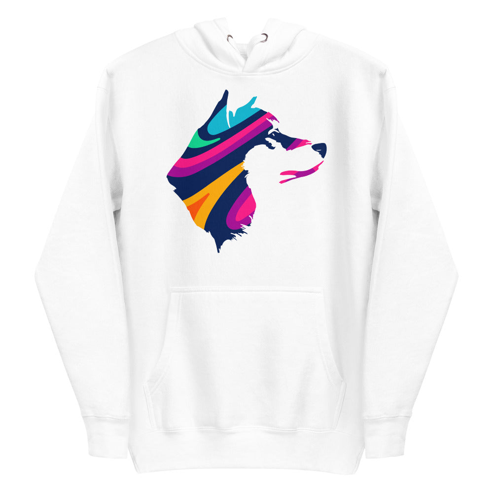 Psychedelic Akita face on unisex white hoodie