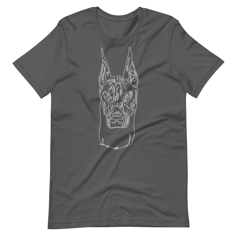 White line Doberman face on unisex asphalt t-shirt