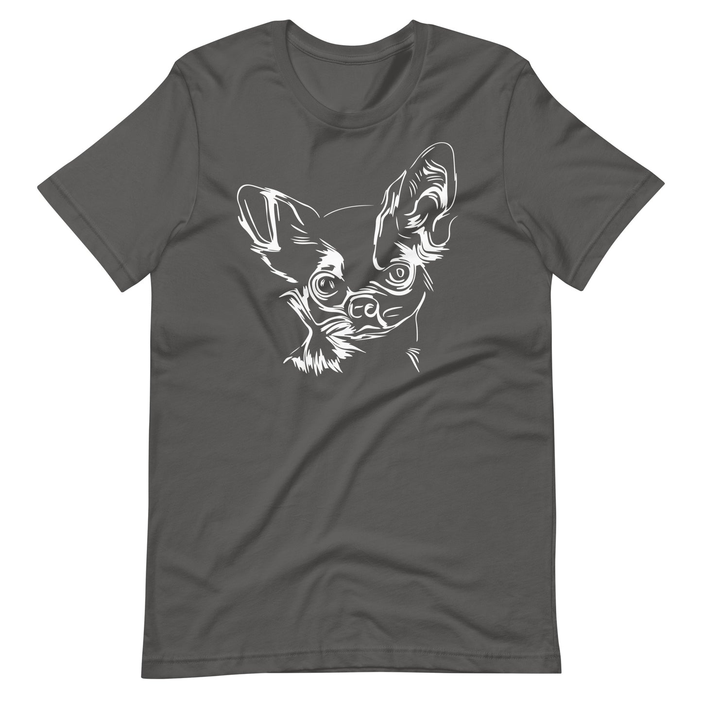 White line Chihuahua face on unisex asphalt t-shirt