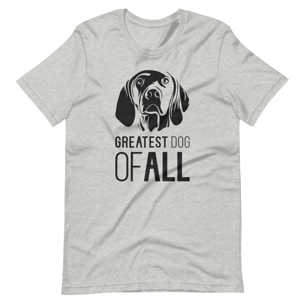 Black Vizsla face silhouette with Greatest Dog of All caption on unisex athletic heather t-shirt