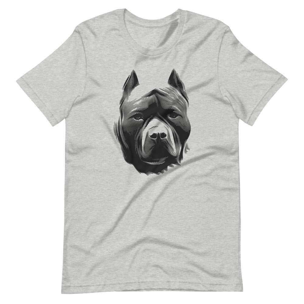 Pit Bull face halftone silhouette on unisex athletic heather t-shirt