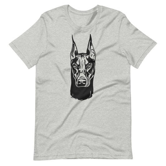 Black Doberman face silhouette on unisex athletic heather t-shirt