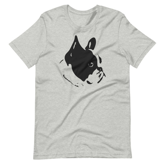 Black French Bulldog face silhouette on unisex athletic heather t-shirt