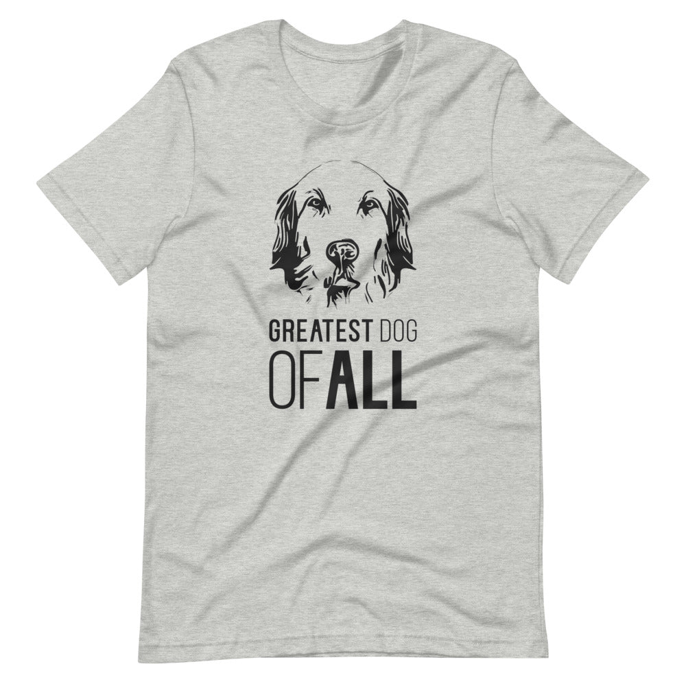 Black Golden Retriever face silhouette with Greatest Dog of All caption on unisex athletic heather t-shirt