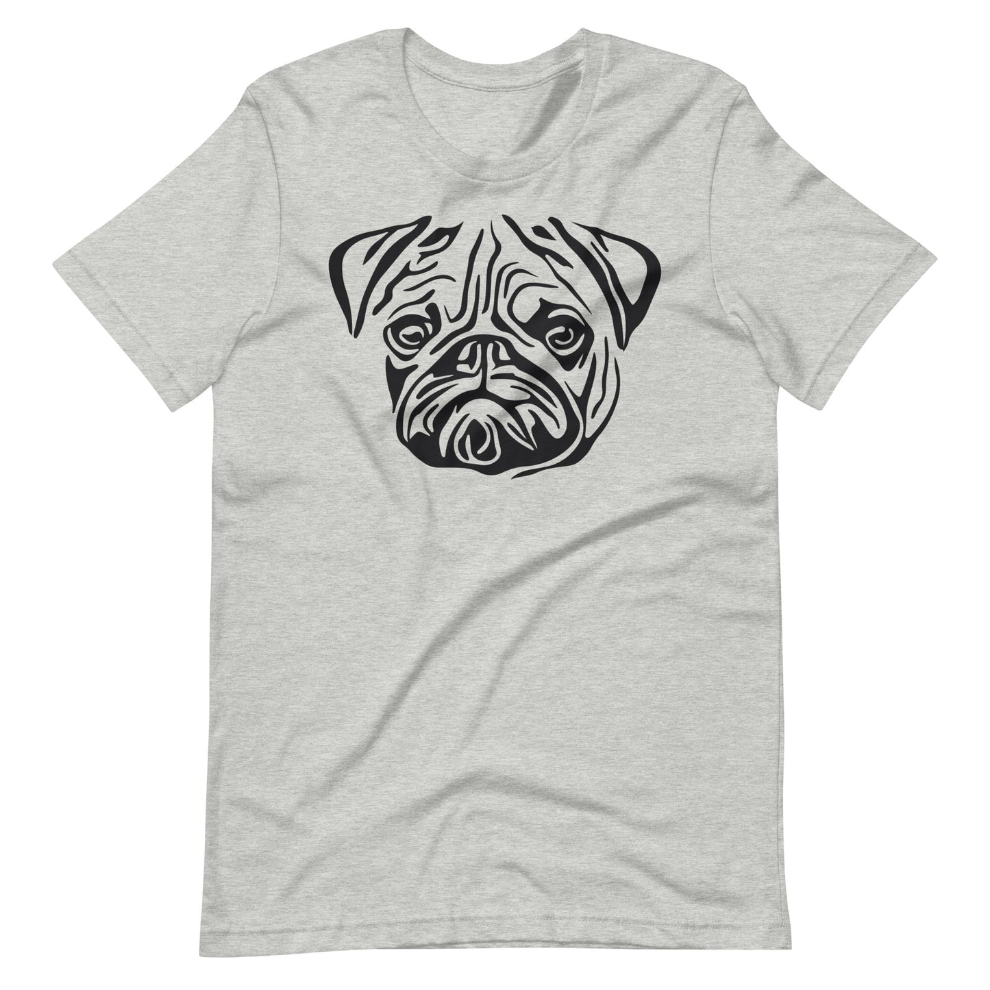 Black Pug face silhouette on unisex athletic heather t-shirt