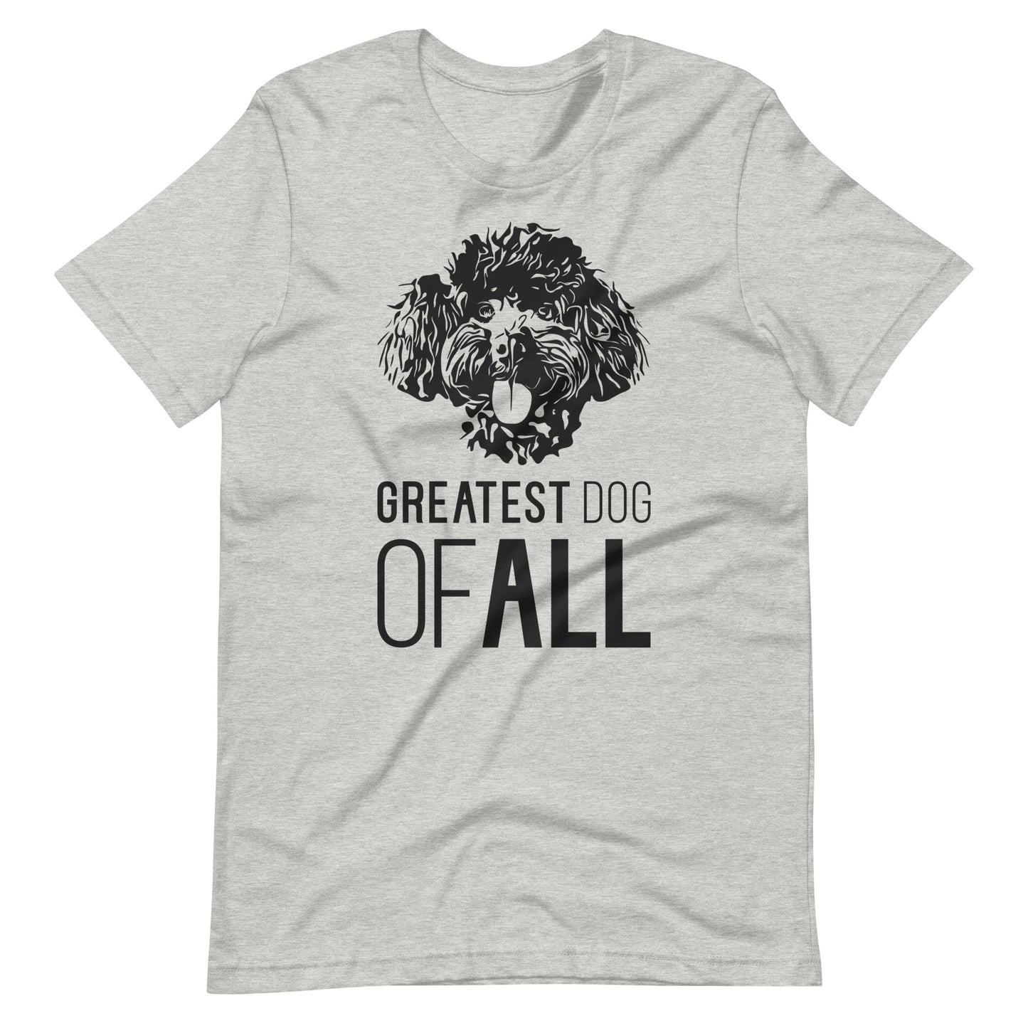 Black Toy Poodle face silhouette with Greatest Dog of All caption on unisex athletic heather t-shirt
