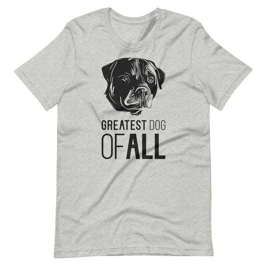 Black Rottweiler face silhouette with Greatest Dog of All caption on unisex athletic heather t-shirt
