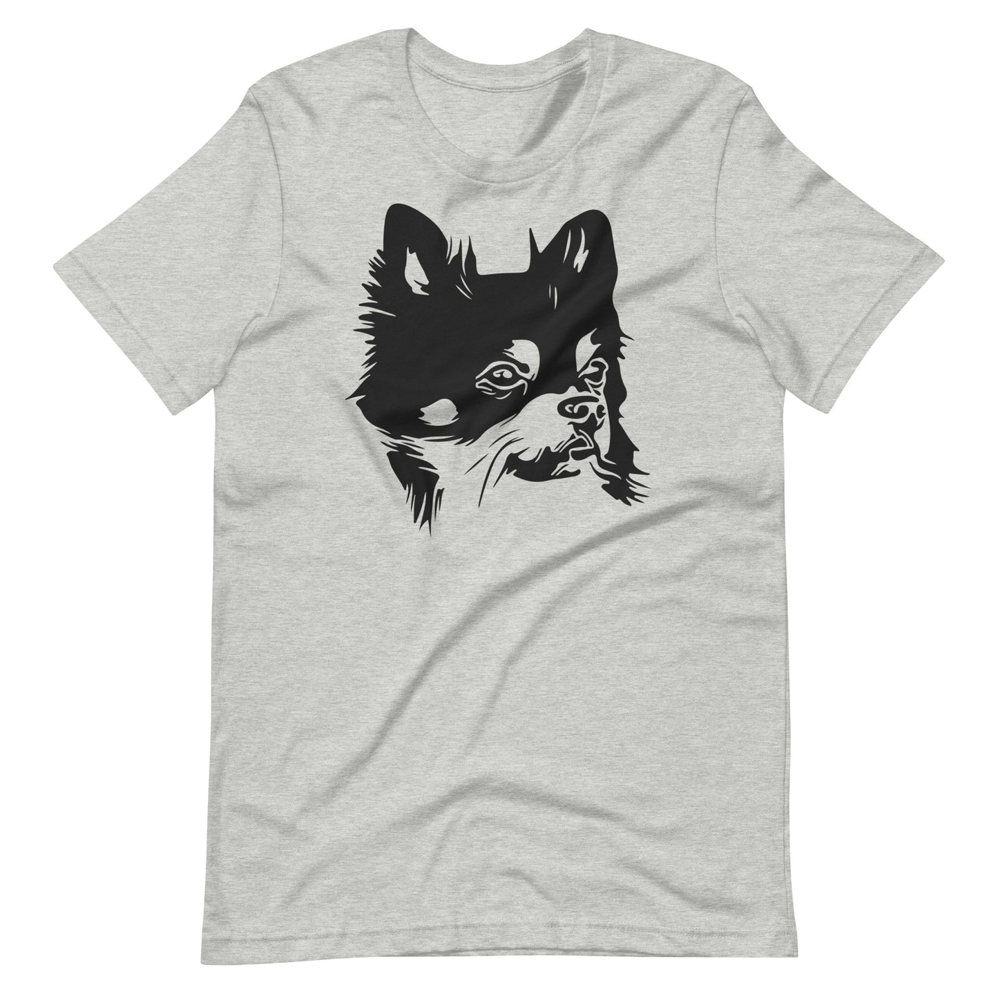 Black Chihuahua face silhouette looks sideways on unisex athletic heather t-shirt