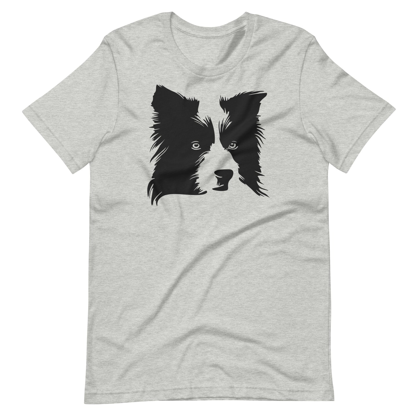 Black Border Collie face silhouette on unisex athletic heather t-shirt