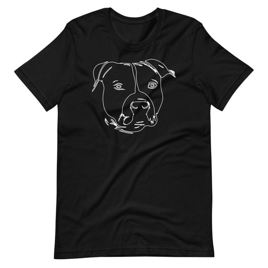 White line American Staffordshire face on unisex black t-shirt