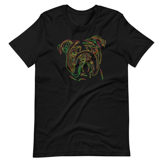 Colored line Bulldog face on unisex black t-shirt