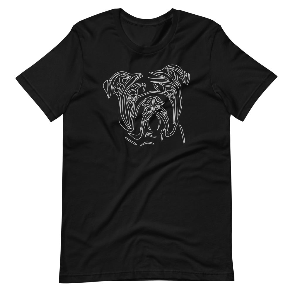 White line Bulldog face on unisex black t-shirt