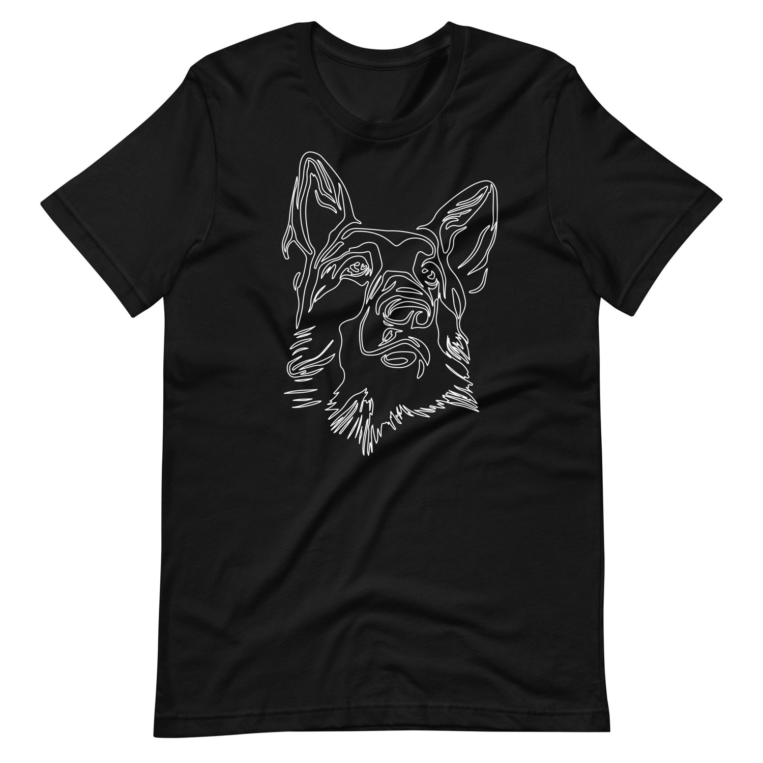 White line German Shepherd face on unisex black t-shirt