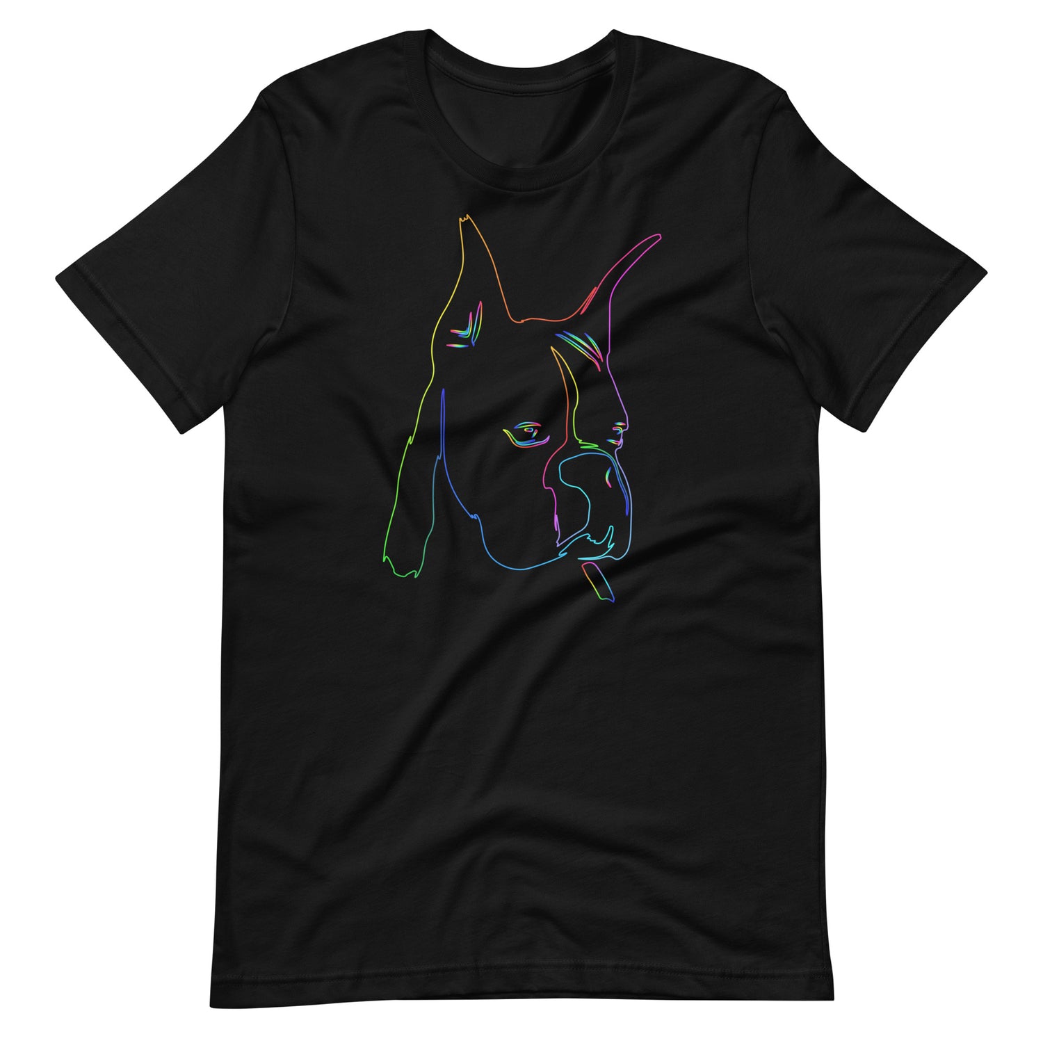 Colored line Boxer face on unisex black t-shirt