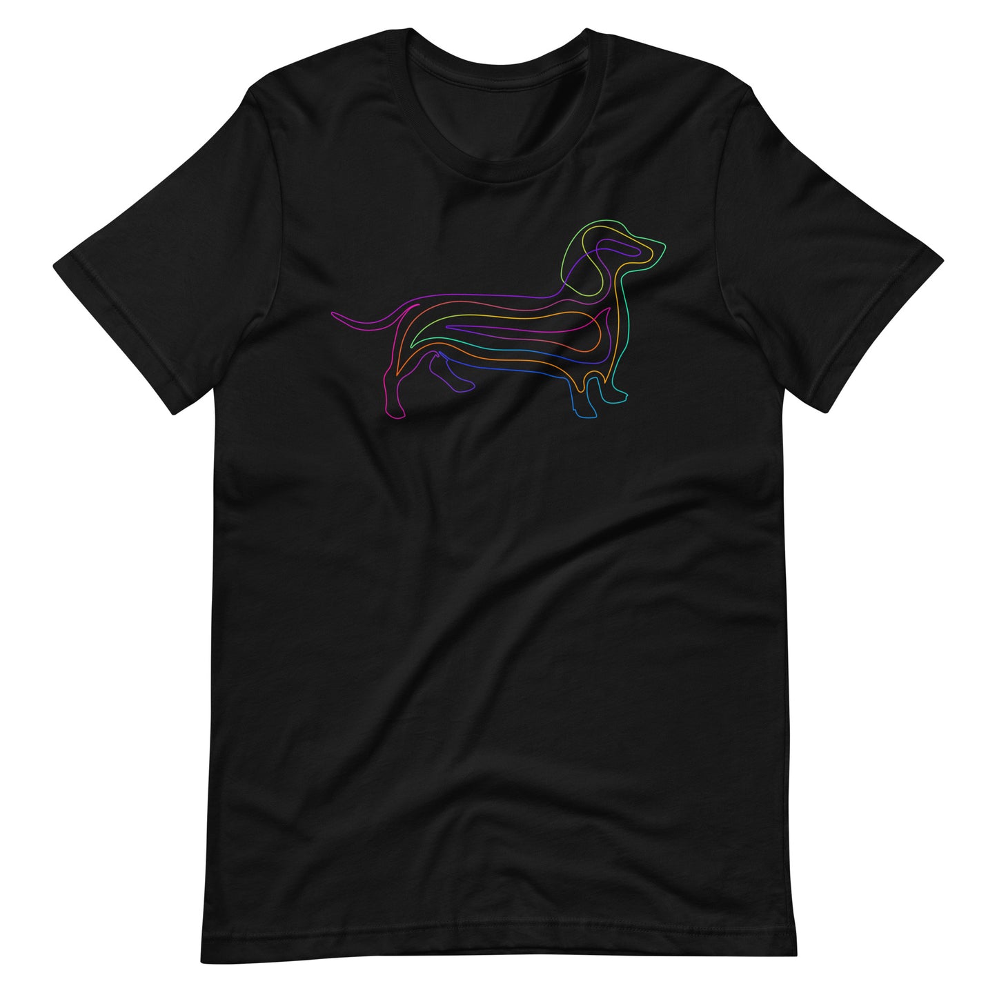 Colored line Dachshund on unisex black t-shirt