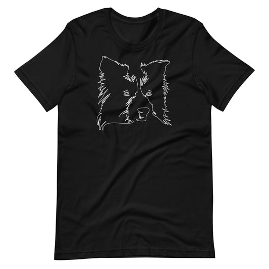 White line Border Collie face on unisex black t-shirt