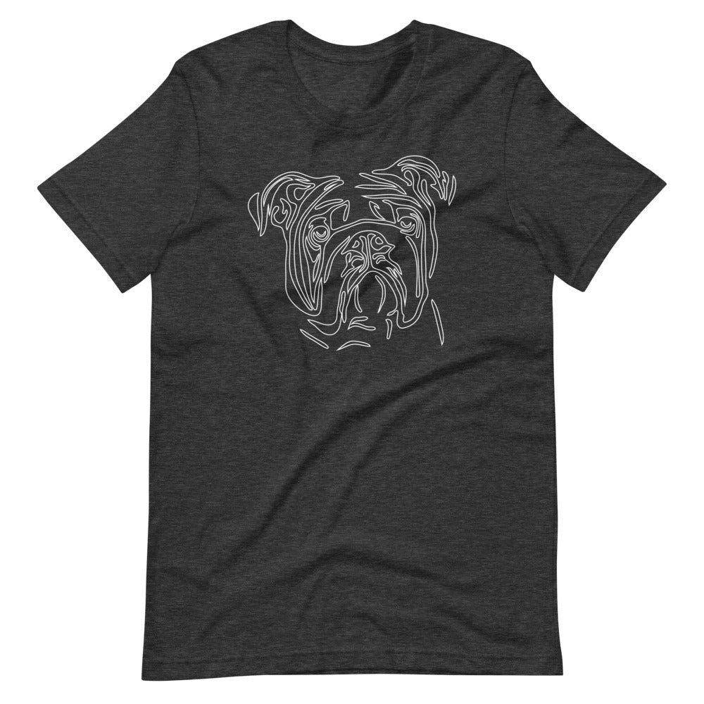 White line Bulldog face on unisex dark gray heather t-shirt