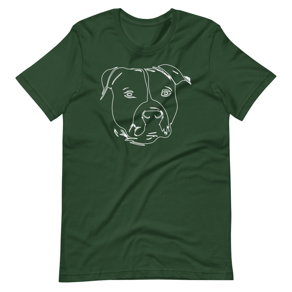 White line American Staffordshire face on unisex forest t-shirt