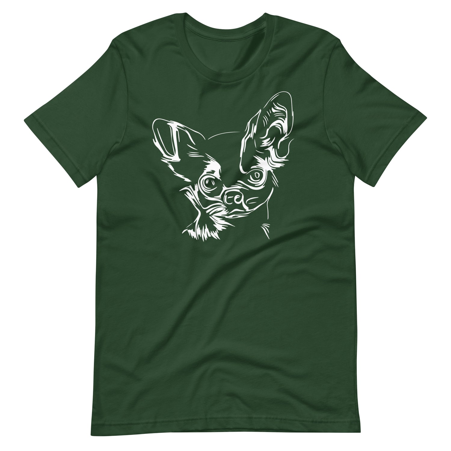 White line Chihuahua face on unisex forest t-shirt